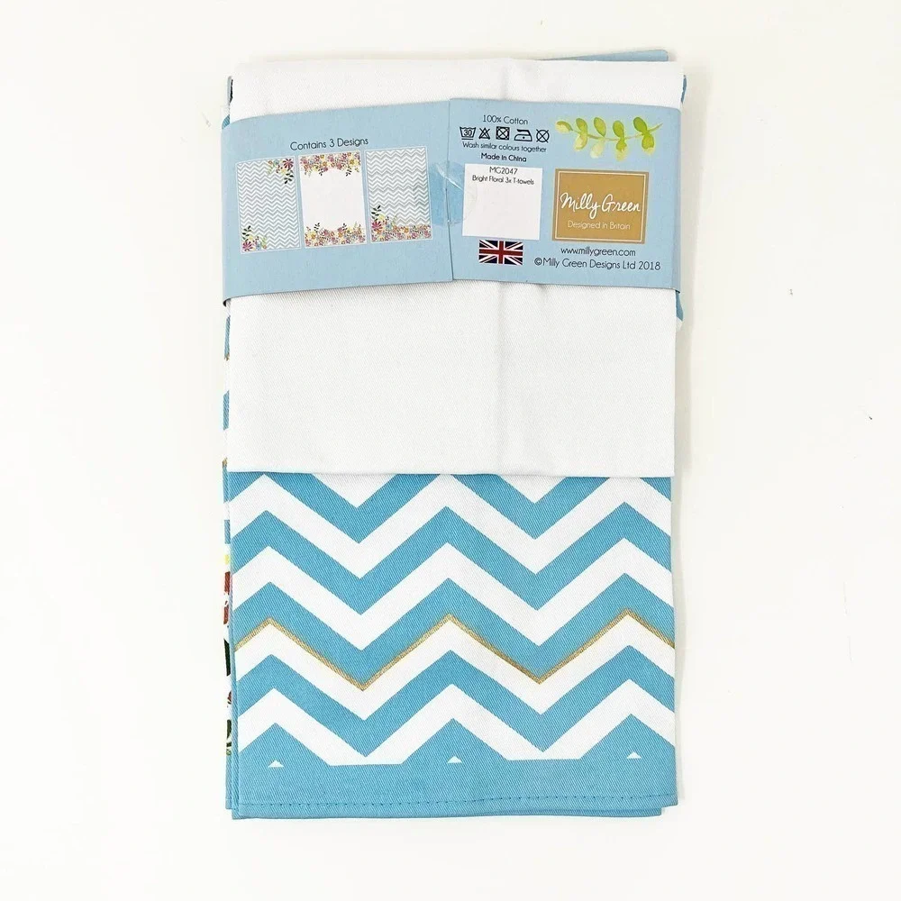 Milly Green Bright Floral Cotton Tea Towels (3)
